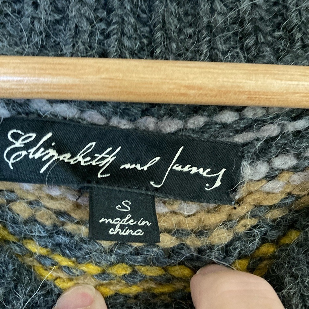 Elizabeth and James Alpaca Wool Blend Yellow Gray Crew Neck Sweater Size Small‎ - Picture 2 of 10
